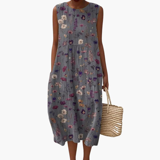 JO | Women's sleeveless midi dress with floral print and pockets