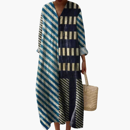 JO | Ladies long sleeve V-neck ankle-length midi dress