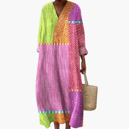 JO | Women's long-sleeved midi dress with patchwork pattern