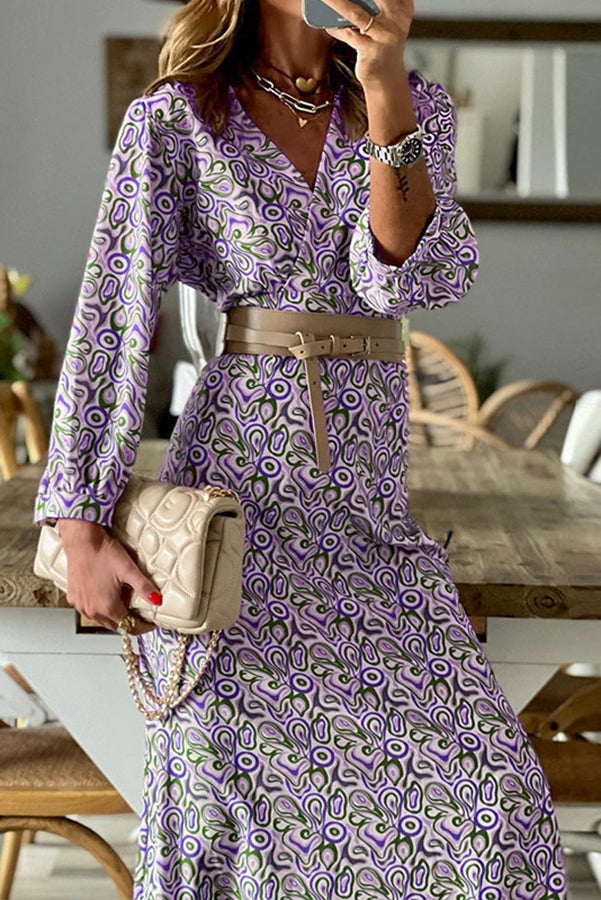 JO | V-neck multi print midi dress
