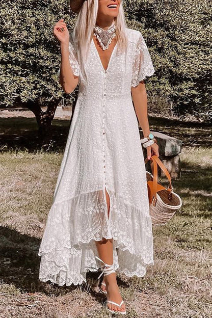 JO | V-neck slim dress floral lace midi dress