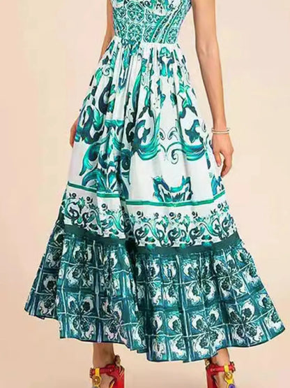 JO | Smocked printed dress with wide straps