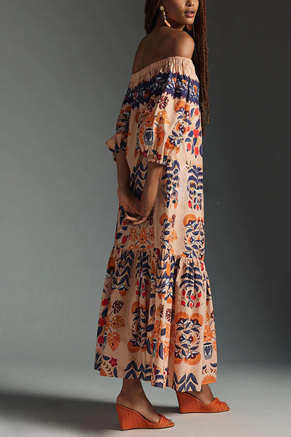 JO | Island Lover Printed off-the-shoulder, flowing midi dress