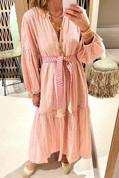 JO | Take Me To Cabo Ethnic Unique Print Button Loose Shirt Midi Dress