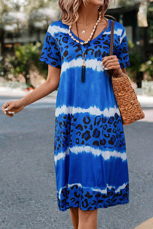 JO | Gradient Leopard Print Casual Midi Dress
