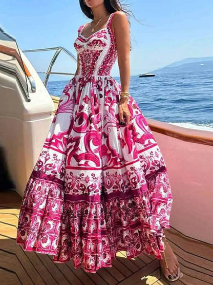 JO | Smocked printed dress with wide straps
