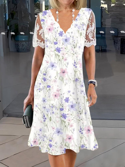 JO | Sweet Floral Lace Patchwork Midi Dress