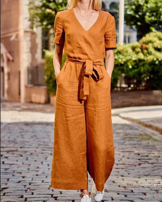 JO | Short-sleeved jumpsuit with belt