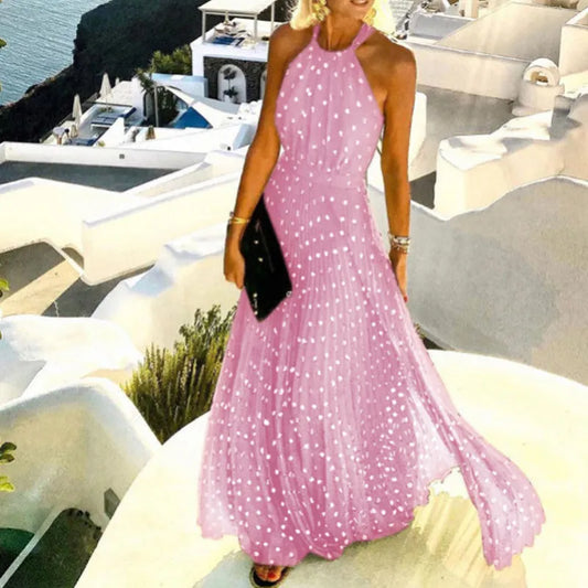 JO | Bohemian print patchwork halterneck pleated dresses