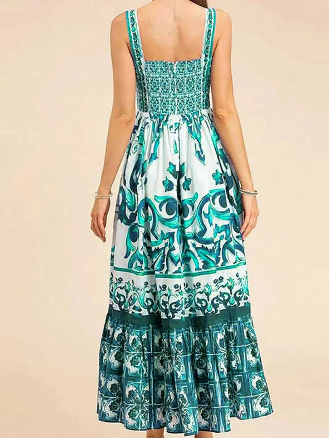 JO | Smocked printed dress with wide straps