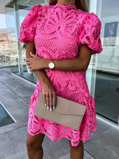 JO | elegant midi dress for women with puff sleeves