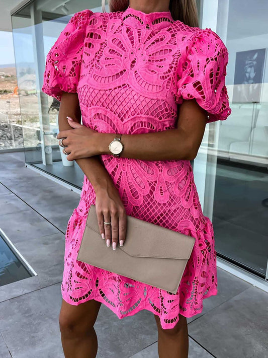JO | elegant midi dress for women with puff sleeves