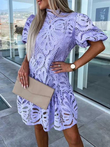 JO | elegant midi dress for women with puff sleeves
