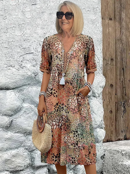 JO | Vibrant midi dress with pockets for women