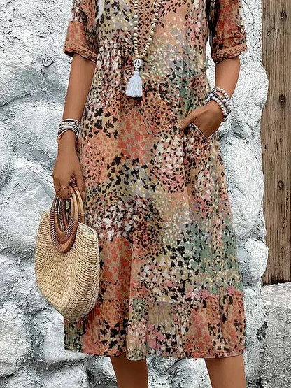JO | Vibrant midi dress with pockets for women