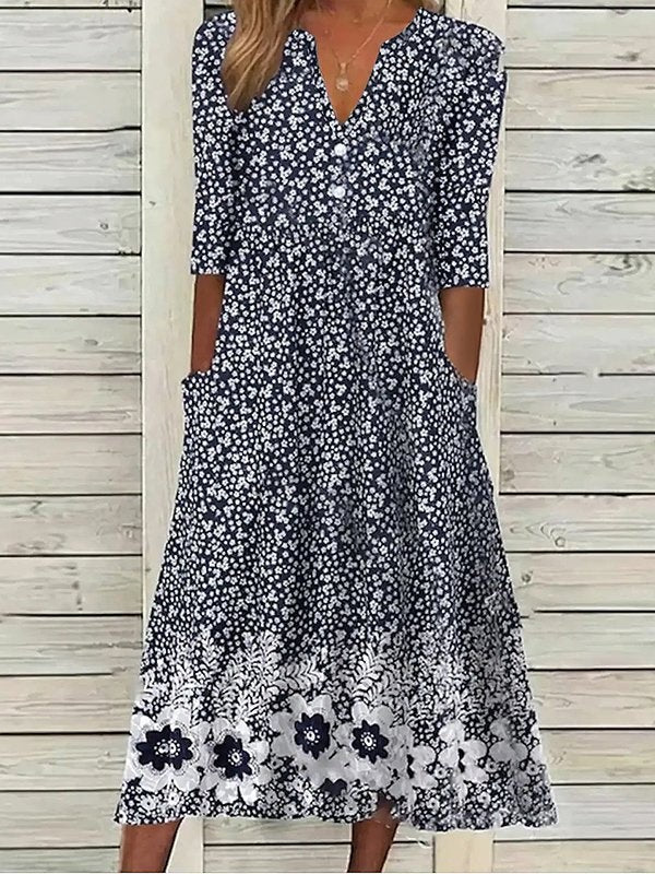 JO | Casual dress with half sleeves, floral print and heart neckline