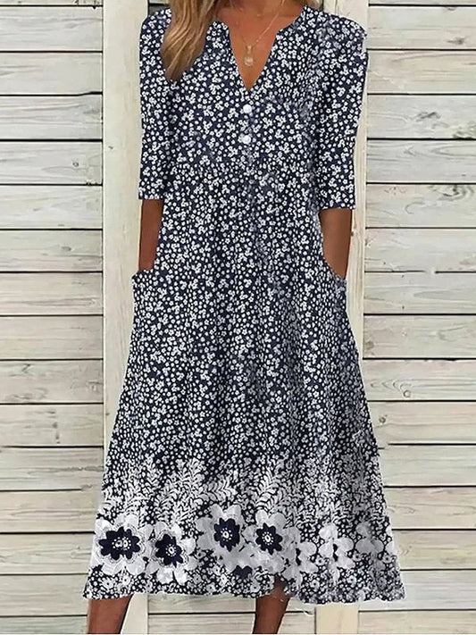 JO | Casual dress with half sleeves, floral print and heart neckline