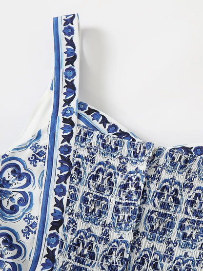 JO | Smocked printed dress with wide straps