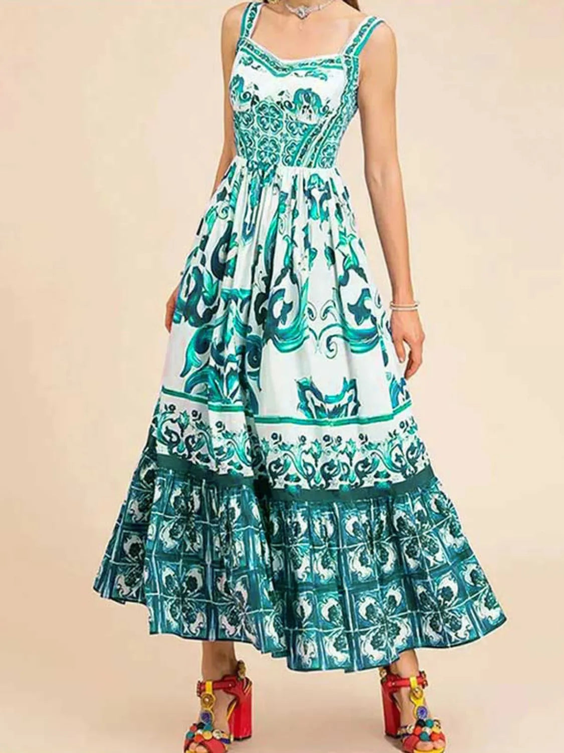 JO | Smocked printed dress with wide straps