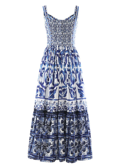 JO | Smocked printed dress with wide straps