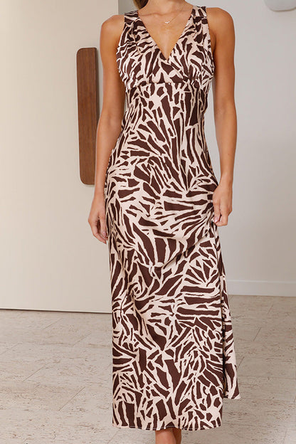 JO | Taylan Brown Deep V-neck midi dress