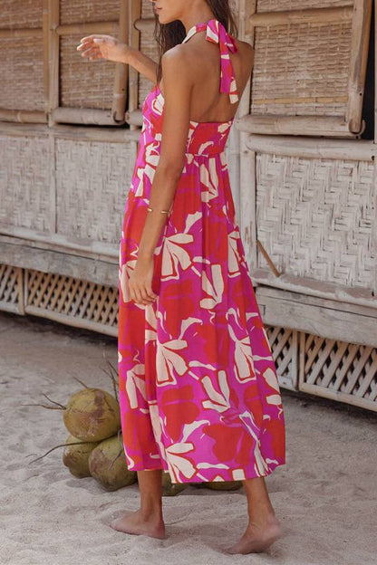 JO | Halterneck Print Berry Lotus Midi Dress