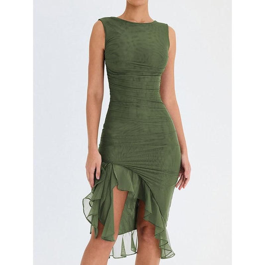 JO | Elegant backless midi dress with ruffles