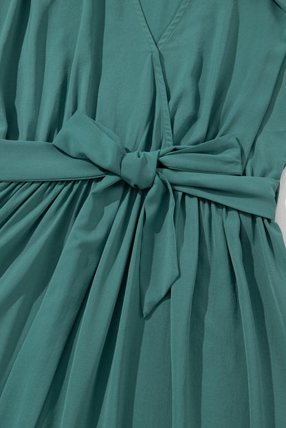 JO | Dark green maxi dress with pleats for women