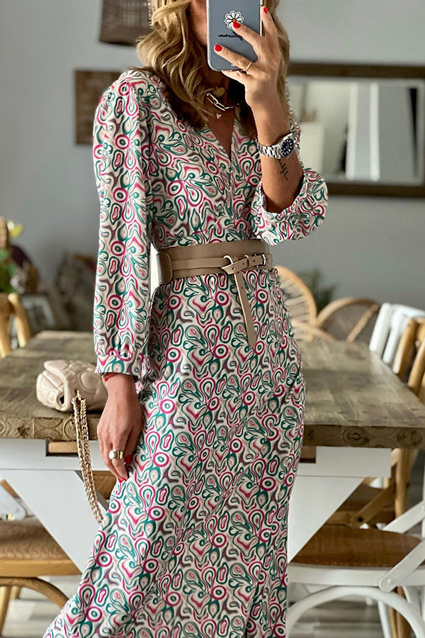 JO | V-neck multi print midi dress