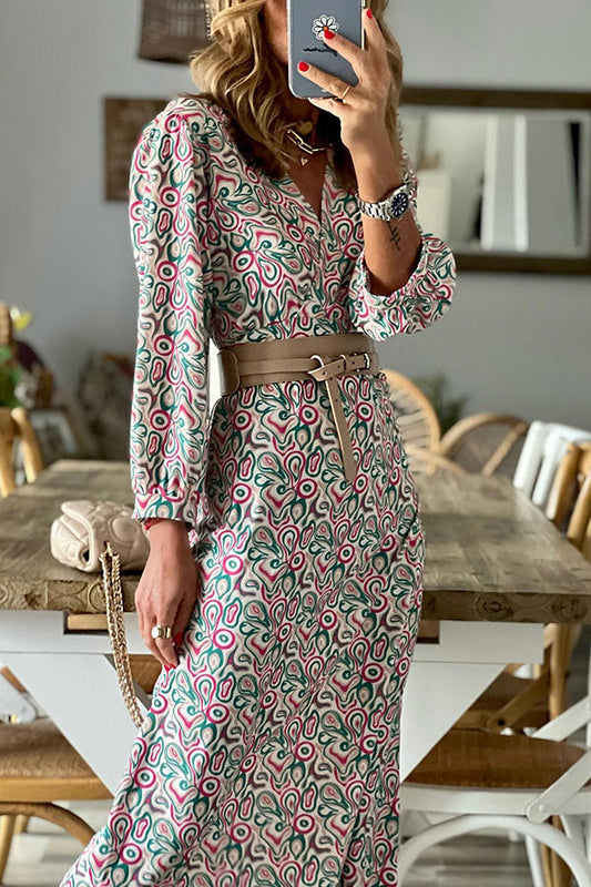 JO | V-neck multi print midi dress
