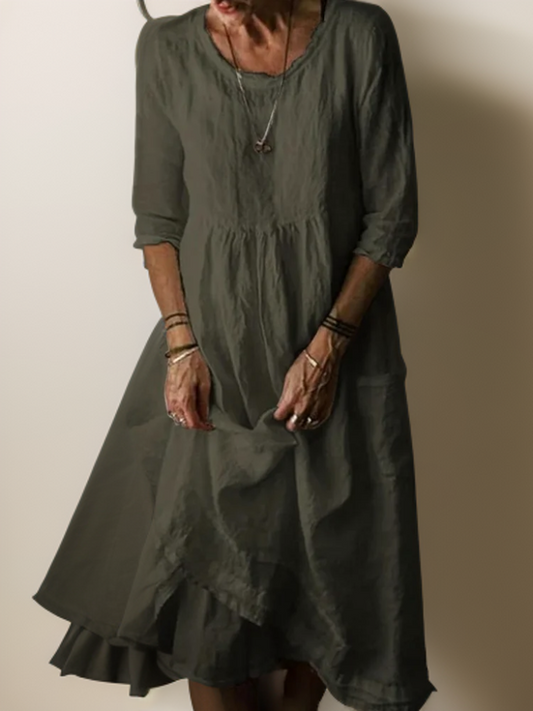 JO | Summer Pleated midi dress in cotton and linen