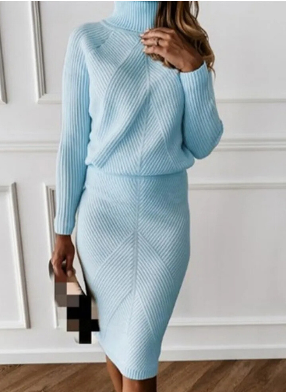JO | Elegant rib knit sweater and skirt set