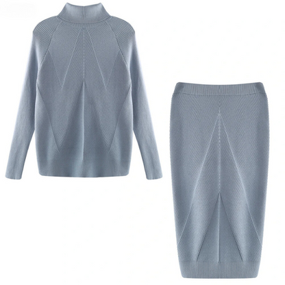 JO | Elegant rib knit sweater and skirt set