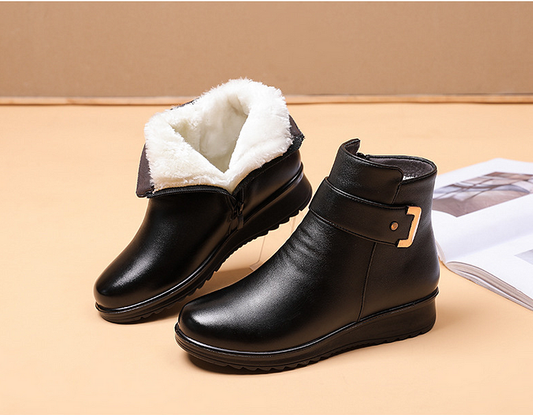 JO Genuine Leather Metal Buckle Velvet Boots